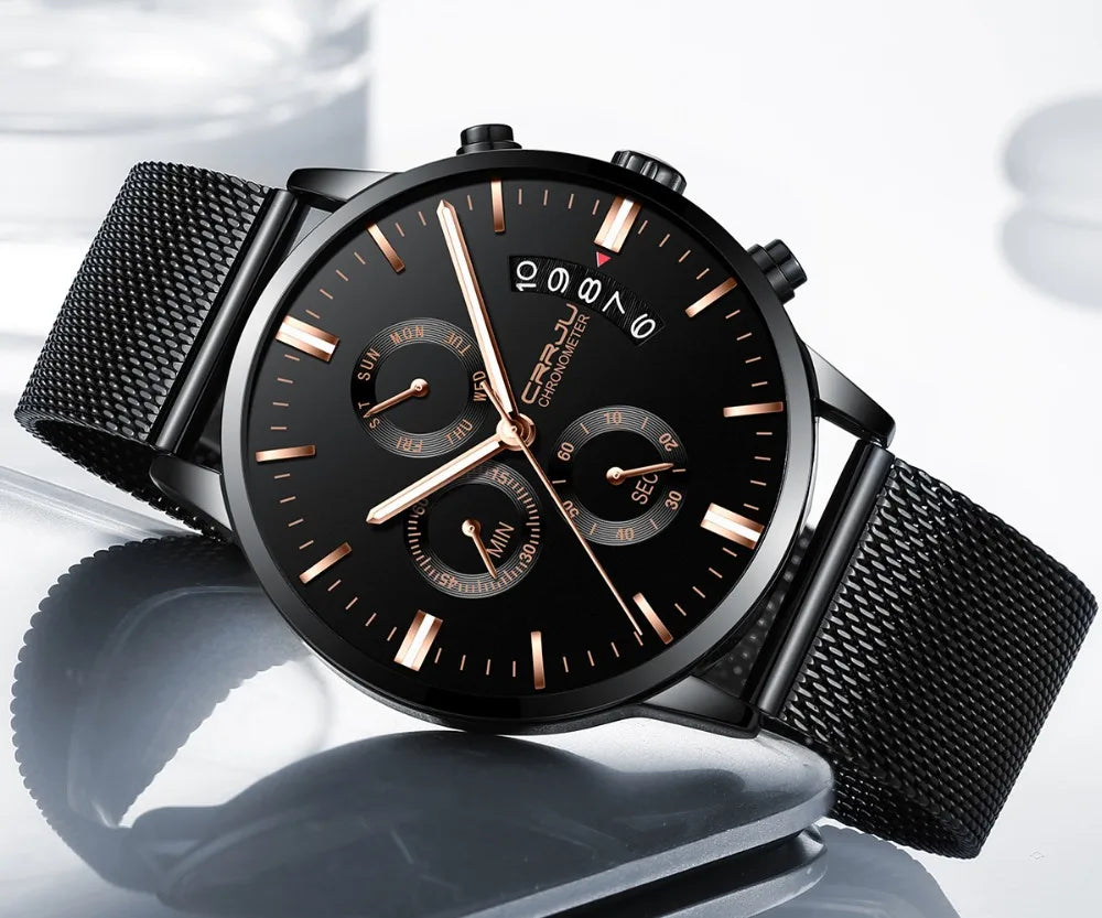 Chronograph Calendar Mesh Timepiece With Milan Strap