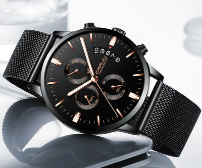 Chronograph Calendar Mesh Timepiece With Milan Strap