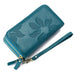 Floral Embossed Long Zip Wallet Organizer Card Slots - Blue