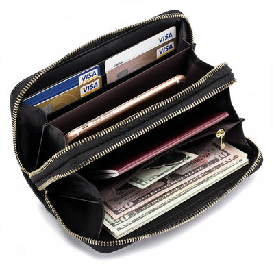 Floral Embossed Long Zip Wallet Organizer Card Slots - WO2MEN