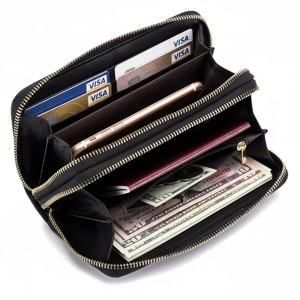 Floral Embossed Long Zip Wallet Organizer Card Slots - WO2MEN