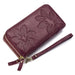 Floral Embossed Long Zip Wallet Organizer Card Slots - Purple