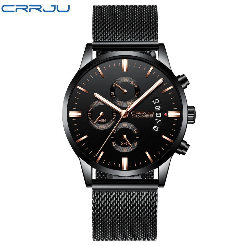Chronograph Calendar Mesh Timepiece With Milan Strap