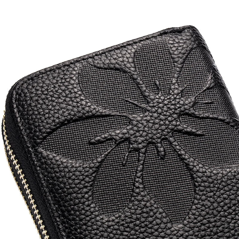 Floral Embossed Long Zip Wallet Organizer Card Slots - WO2MEN