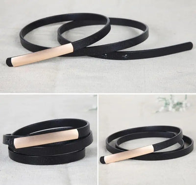 Womens Narrow Belt with Metal Bar Buckle Design
