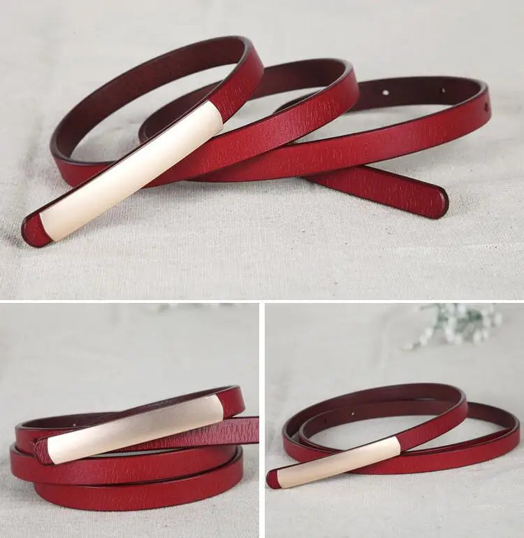 Womens Narrow Belt with Metal Bar Buckle Design