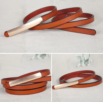 Womens Narrow Belt with Metal Bar Buckle Design