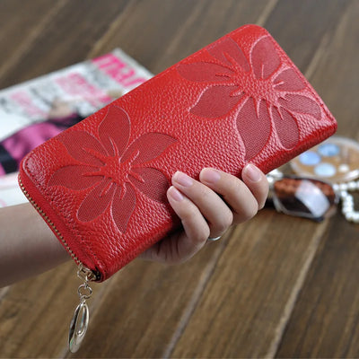 Floral Embossed Zip Wallet with Card Pockets