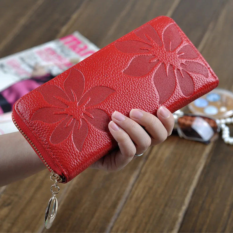 Floral Embossed Zip Wallet with Card Pockets