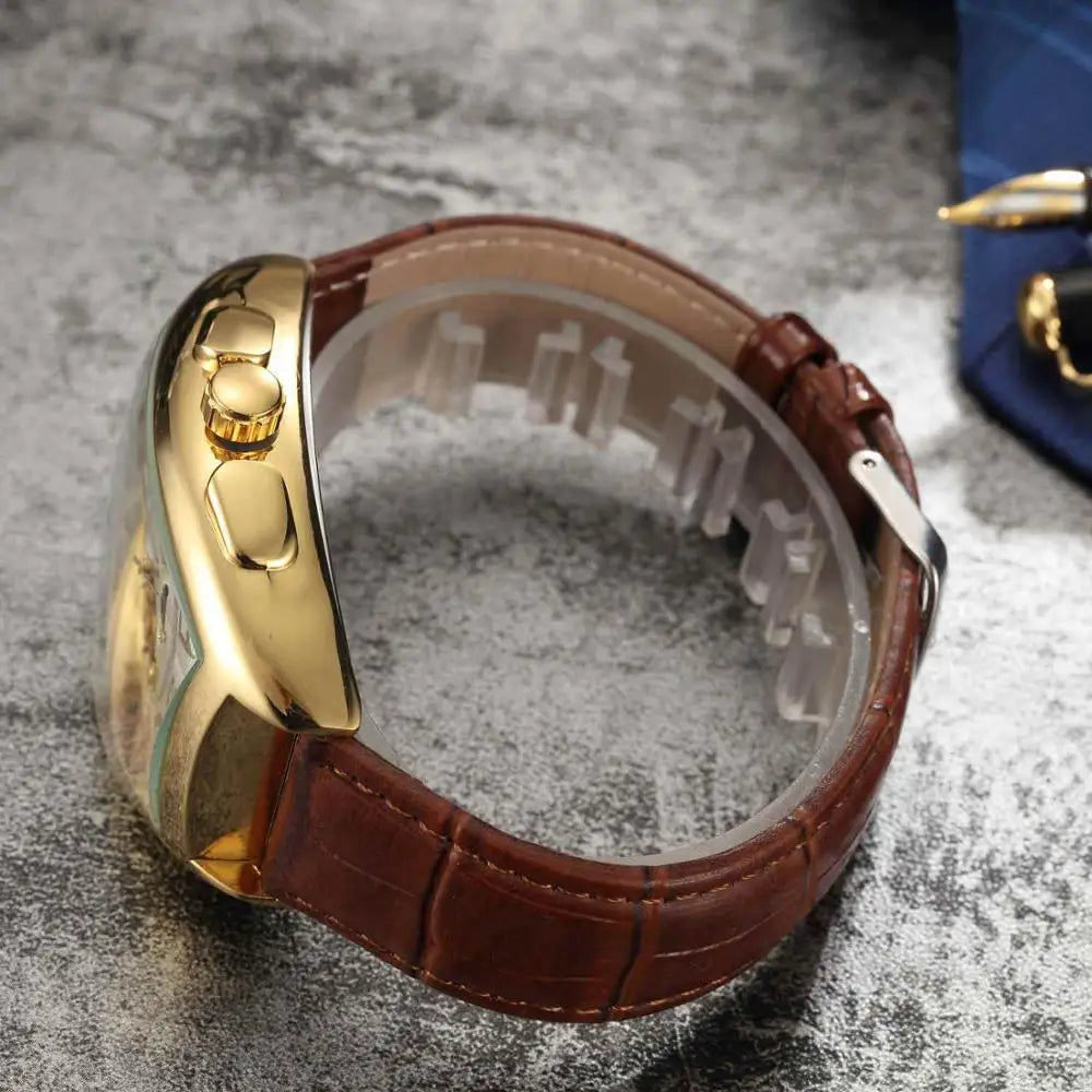 Rectangular Skeleton Automatic Watch with Open Balance