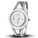 Women Bangle Quartz Watch with Crystal Dial Details - White