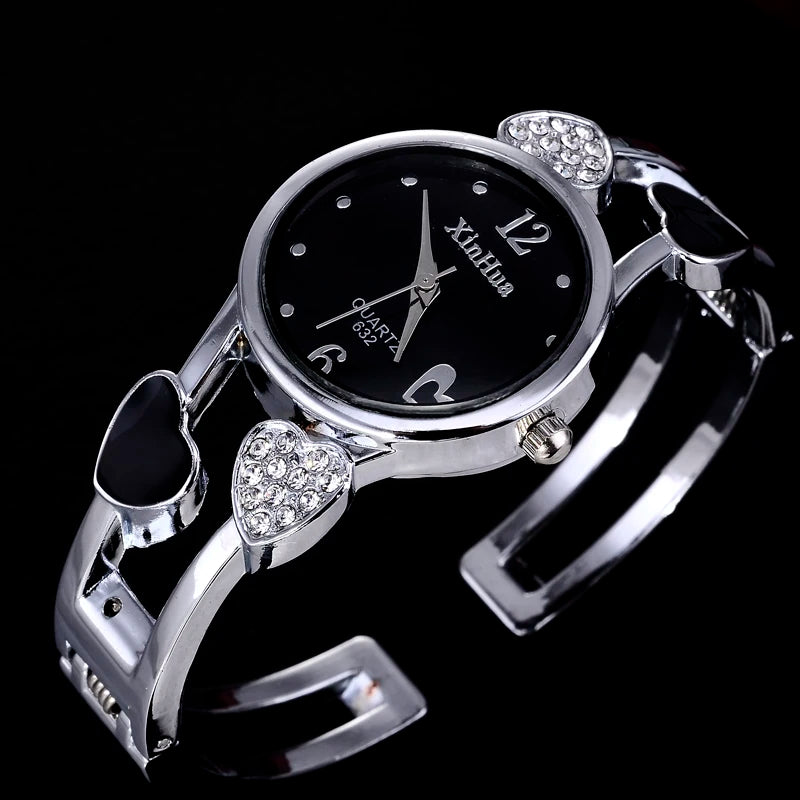 Heart Charm Watch with Crystal Elegant Dial Quartz