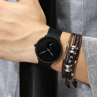 Slim Mesh Dial Wristwatch With Subdial Accent Premium