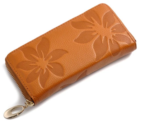 Floral Embossed Zip Wallet with Card Pockets - Earth Yellow