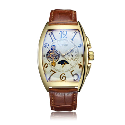 Rectangular Skeleton Automatic Watch with Open Balance