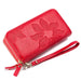 Floral Embossed Long Zip Wallet Organizer Card Slots - Red