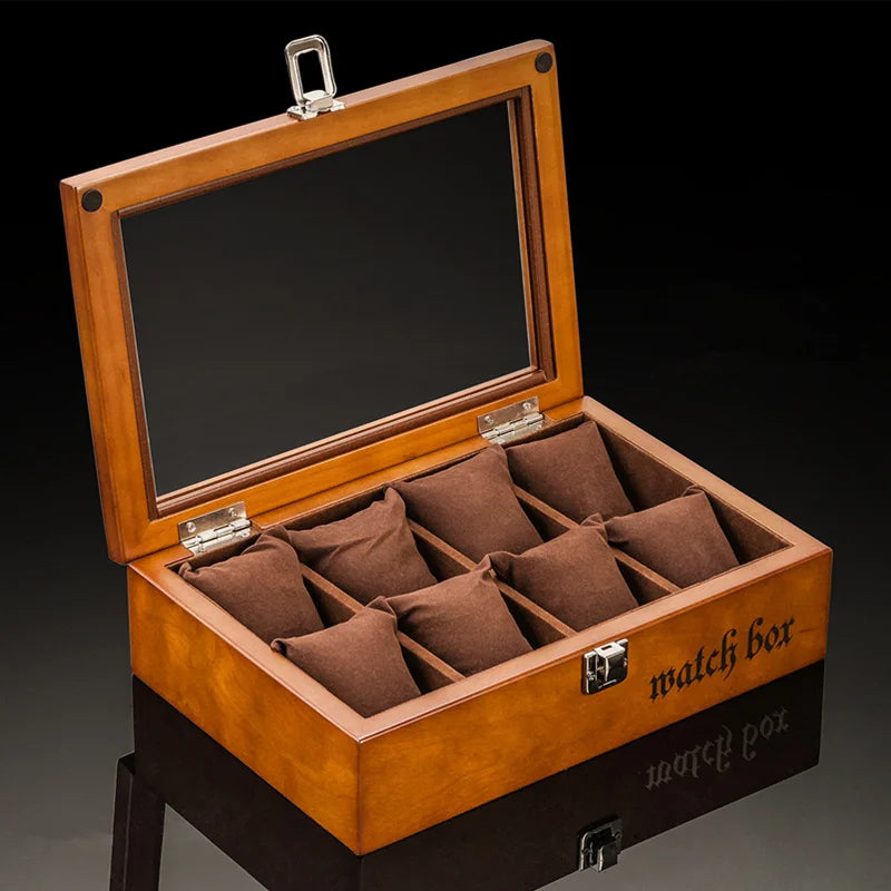 8 Slot Watch Box with Glass Window for Display