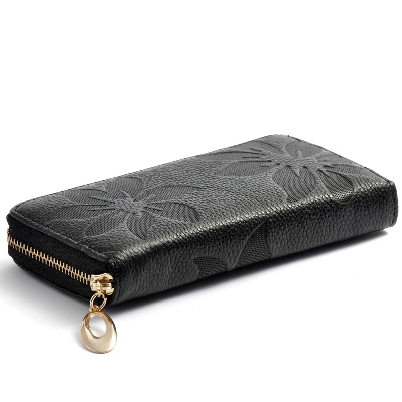 Floral Embossed Zip Wallet with Card Pockets