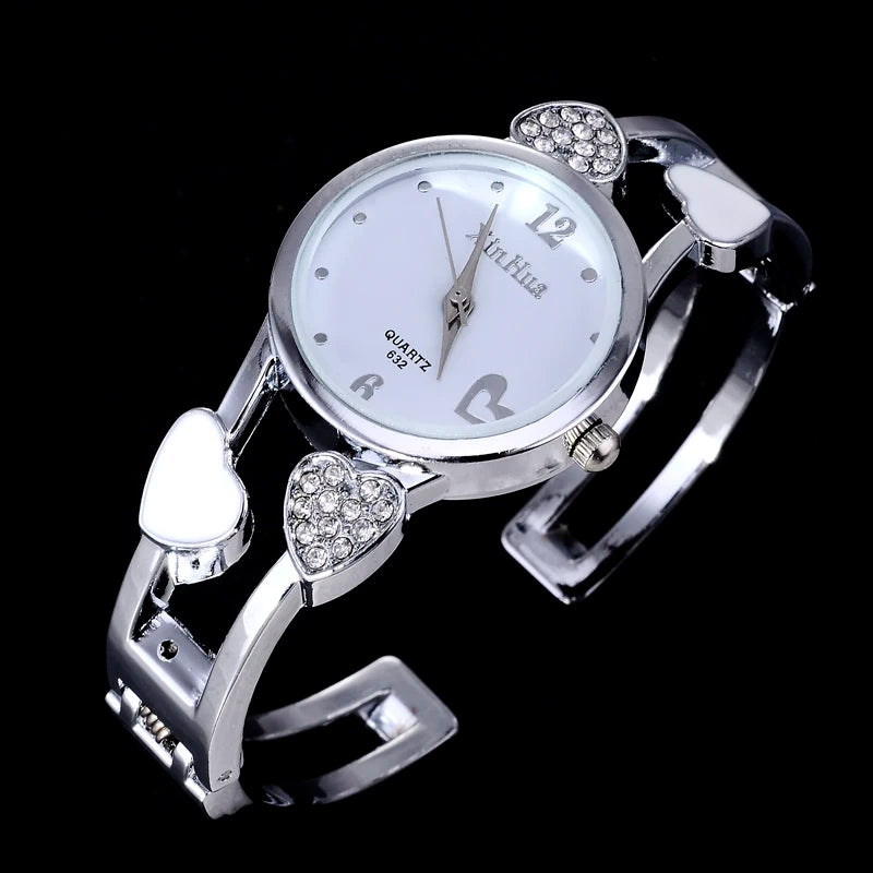 Heart Charm Watch with Crystal Elegant Dial Quartz