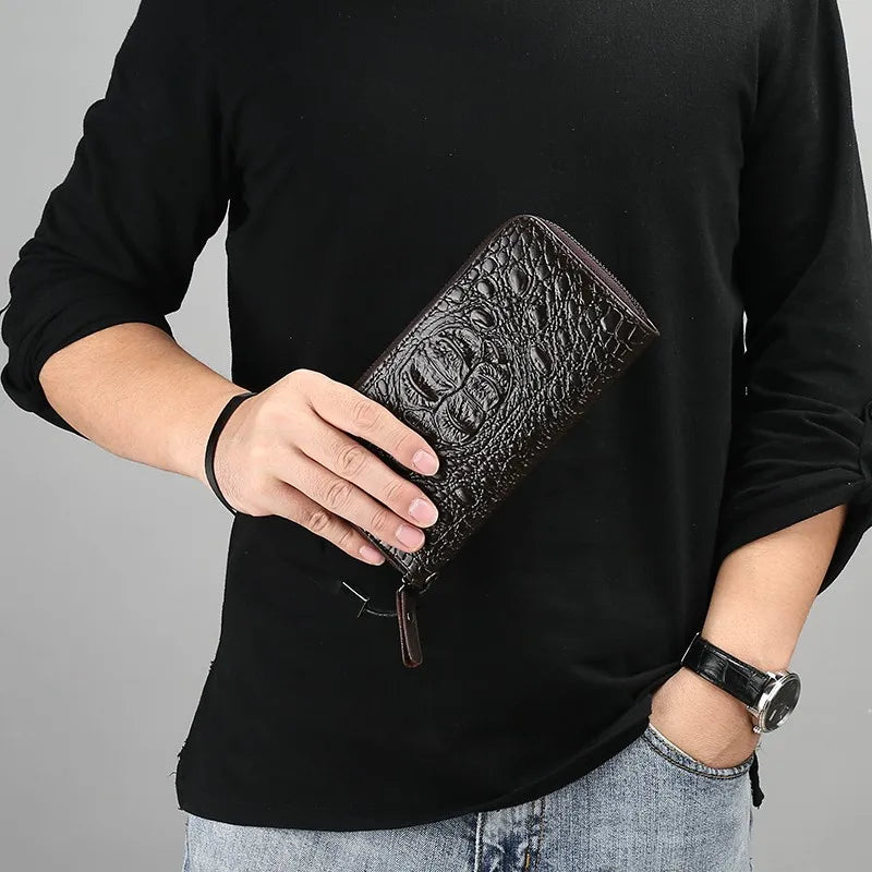 Crocodile Pattern Zip Wallet with Wrist Strap