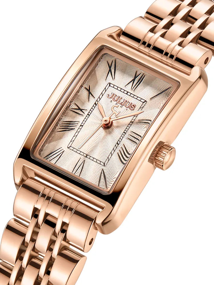 Rectangular Stainless Steel Watch with Roman Numerals