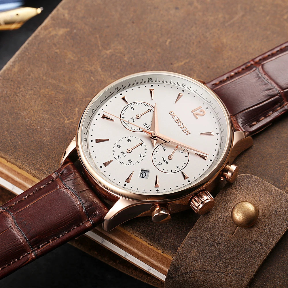 Classic Men’s Quartz Watch – Leather Strap & Date Display