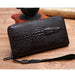 Crocodile Pattern Zip Wallet with Wrist Strap - Head Brown