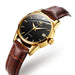 Automatic Calendar Wristwatch with Leather Strap - Black