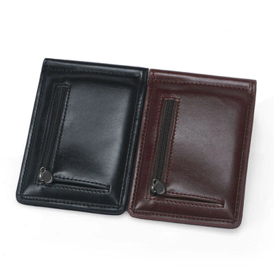 Mini Leather Money Clip Wallet with Coin Pocket