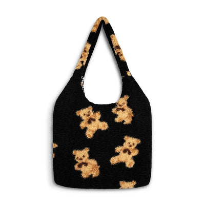 Plush Bear Tote Shoulder Bag for Ladies Large Capacity - Bears Black
