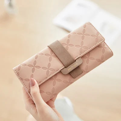 Wallet with Floral Pattern Card Holder and Strap - Pink