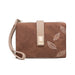 Small Zipper Wallet Wristlet with Leaf Pattern - Brown