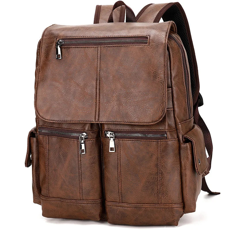 Backpack with Front Pocket Zippered Compartments - Dark Brown