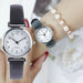 Women Round Analog Quartz Leather Band Watch Gift - Black White