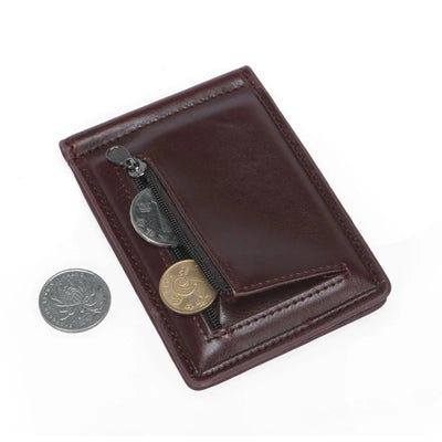 Mini Leather Money Clip Wallet with Coin Pocket