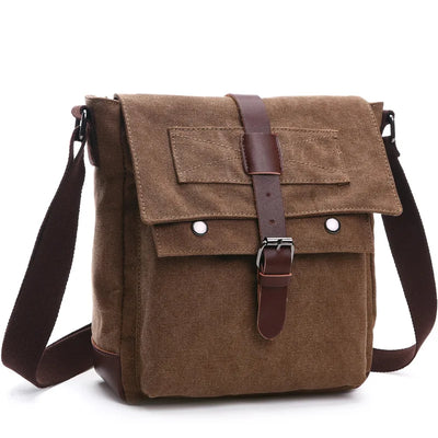 Messenger Bag with Flap Front Pocket Buckled Straps