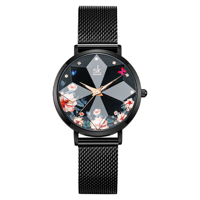 Geometric Dial Mesh Band Watch With Crystal Accents - WO2MEN