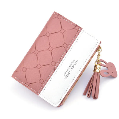 Patchwork Wallet with Zipper Tassel Charm Collection - WO2MEN
