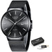 Quartz Wristwatch with Date Calendar Water Resistance - Black Silver