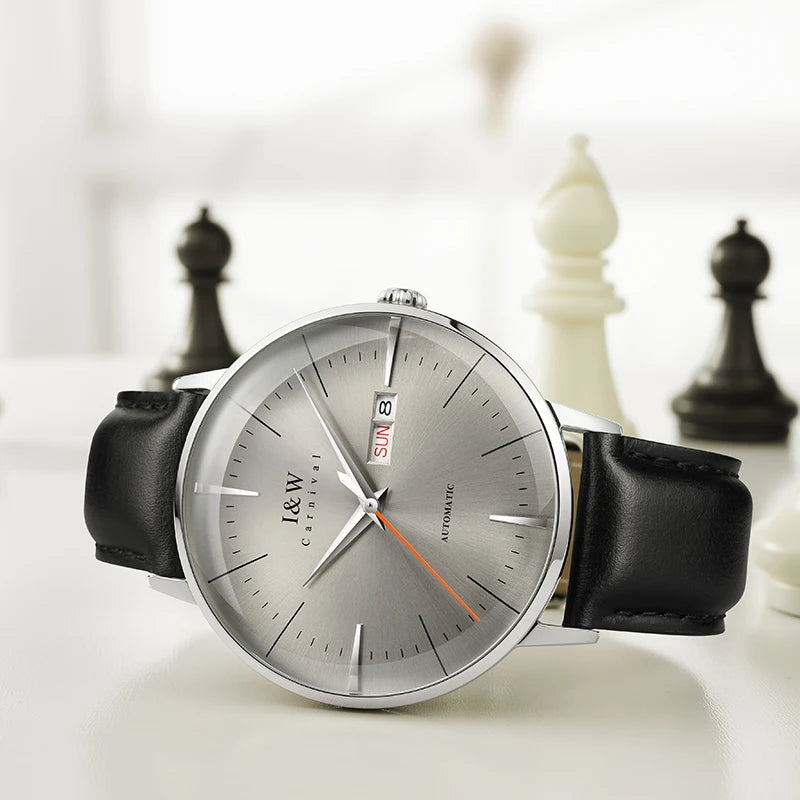 Automatic Round Dial Minimalist Wristwatch for Men