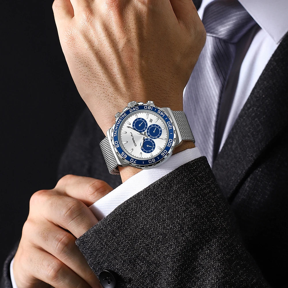 Tachymeter Chronograph Mesh Strap Watch For Daily Wear