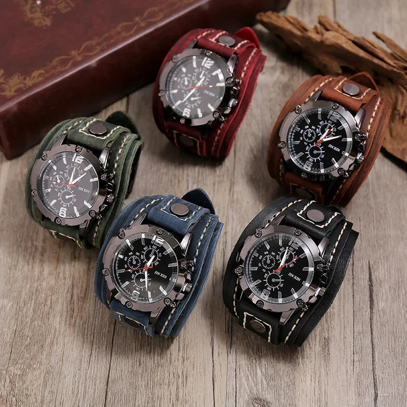 Mens Chronograph Leather Strap Watch with Multi Dial