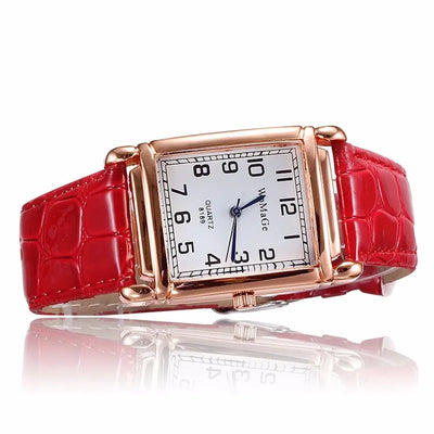 Square Quartz Watch for Women Leather Strap Classic