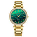 Bezel Encrusted Quartz Watch With Rhinestones - Green Dial