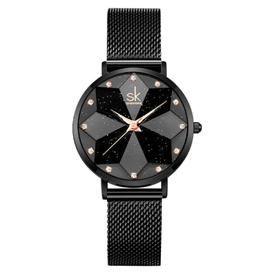 Geometric Dial Mesh Band Watch With Crystal Accents - WO2MEN