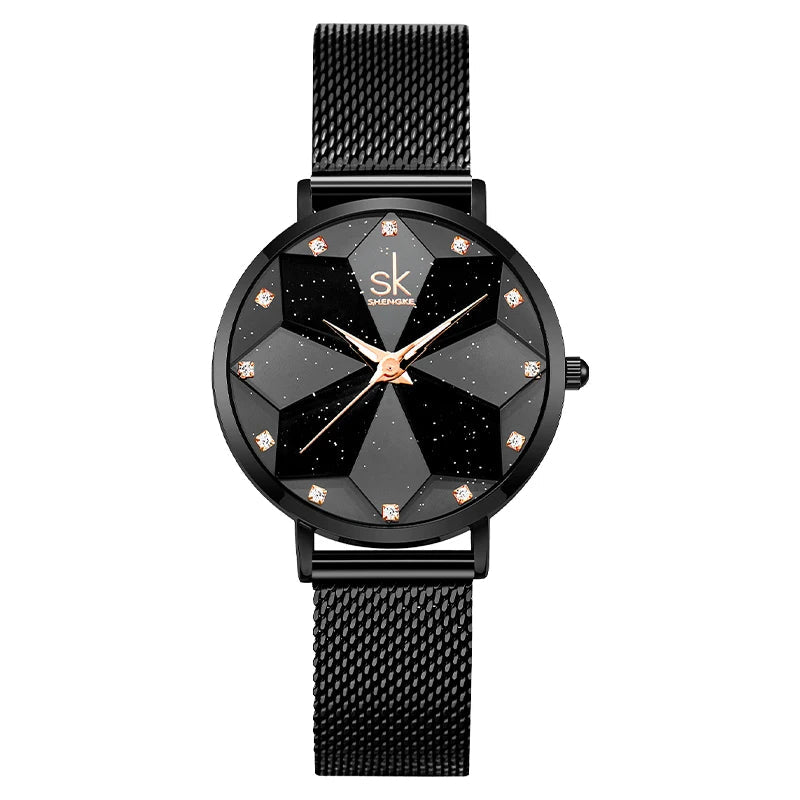 Geometric Dial Mesh Band Watch With Crystal Accents - WO2MEN