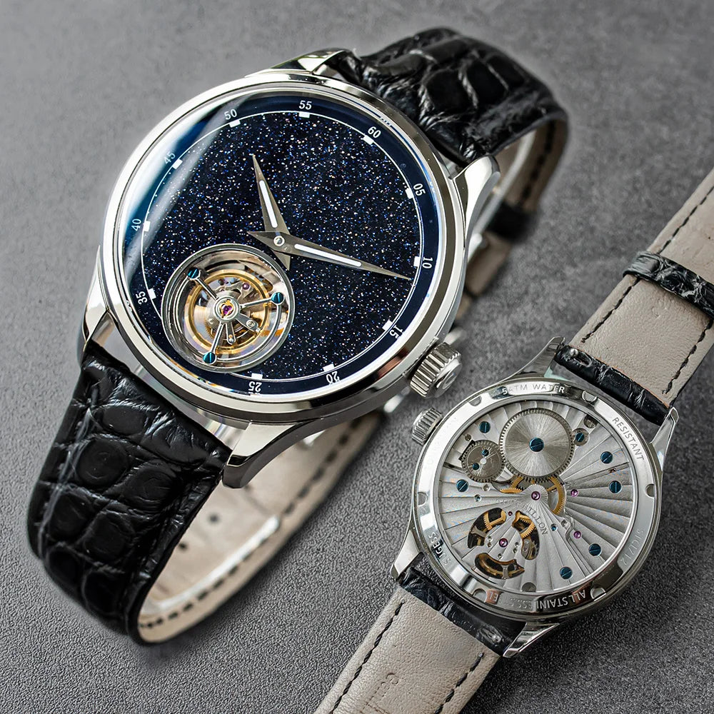 Tourbillon Mechanical Watch with Starry Dial Effect