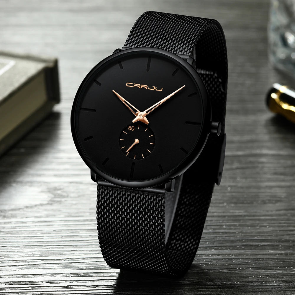 Slim Mesh Dial Wristwatch With Subdial Accent Premium