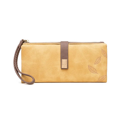 Leaf Print Zip Wallet with Strap for Women Elegant