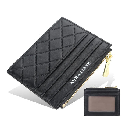 Mini Wallet Zipper Card Holder Slim Compact Design - Black